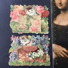 2 Chromos Anciens 12,5 cm Chat