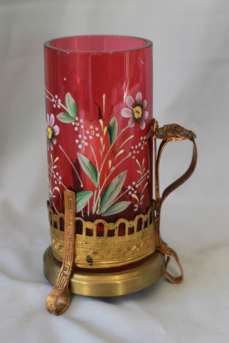 Photophore verre rouge rose - verre,