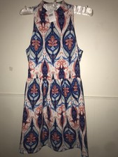  Charles Henry Dress Womans Size SP Norstrom Fit Flare Navy Medallion Sleeveless