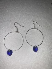 boucle d oreille Creole Avec Son Coeur Swarovski Bleu clip ou non earrings
