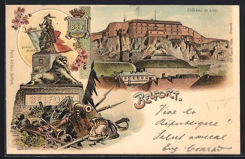 Lithographie belfort chateau - lithographie, belfort,