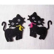 Écusson patch thermocollant - CHAT NOIR et PETIT NOEUD ** 5 x 5 cm ** Applique