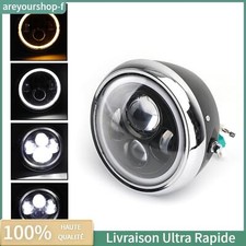 Phare  7'' rond universel clair noir pour moto cruiser