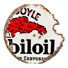 Plaque émaillée porcelaine ancienne vintage originale des deux côtés Mobil Oil