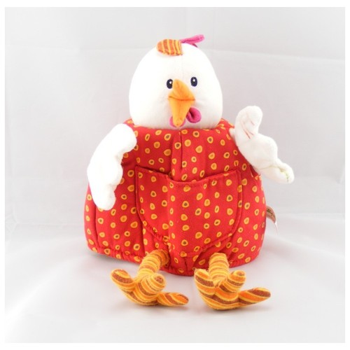Doudou marionnette poule rouge