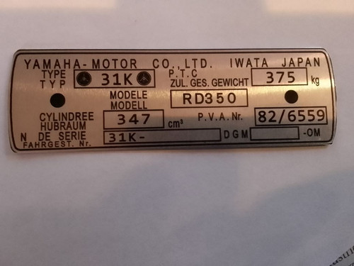 Plaque identification yamaha - d'identification,