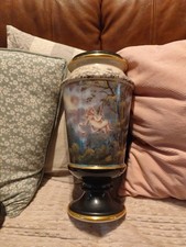 grand Vase Porcelaine De Paris Noir XIX, Décor à L'angelot Rare 