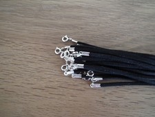 1 Cordon Collier Cuir Noir 44cm/Acier Inox - Homme/femme/Garçon/fille/ado - NEUF