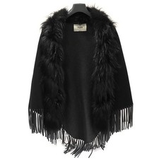 Fendi Poncho Cape en cachemire noir et fourrure de renard FVG494 146728430