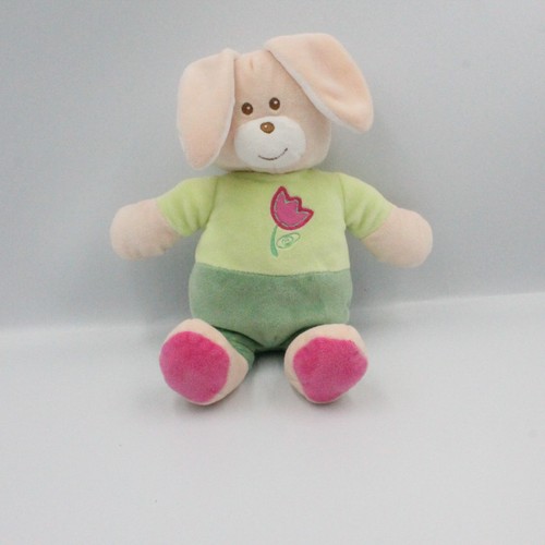 Doudou lapin vert rose - , tulipe