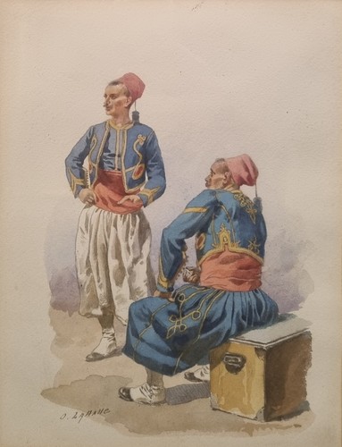 Aquarelle lahalle zouaves - lahalle,
