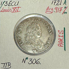 1/3 ECU de France - LOUIS XV - 1721 (A) Pièce de Monnaie en Argent // TTB