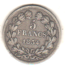 pièce de 5 francs Louis Philippe I, 1834 W