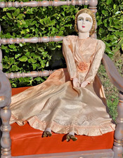 Antique Rare French Boudoir Doll  31” Poupée De Salon Ancienne Hand Painted Face
