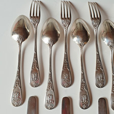 6 cuillères et 6 fourchettes en Argent Massif 12 pièces -Chiffrés