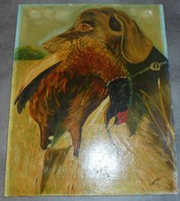 VINTAGE ANCIEN TABLEAU PEINTURE CHIEN de CHASSE FAISAN Signé SPINOSI