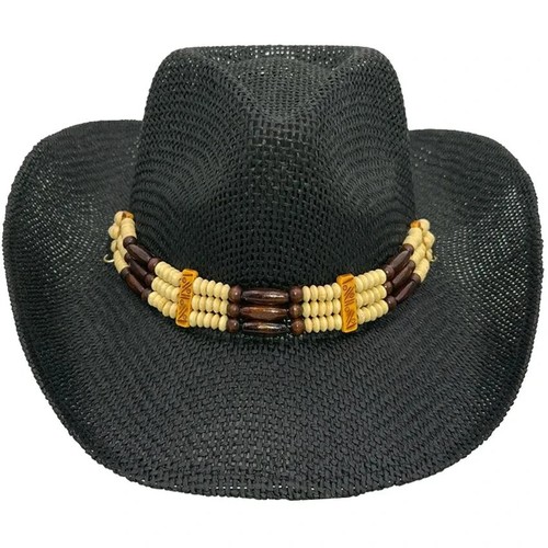 Chapeau cowboy noir paille - en,