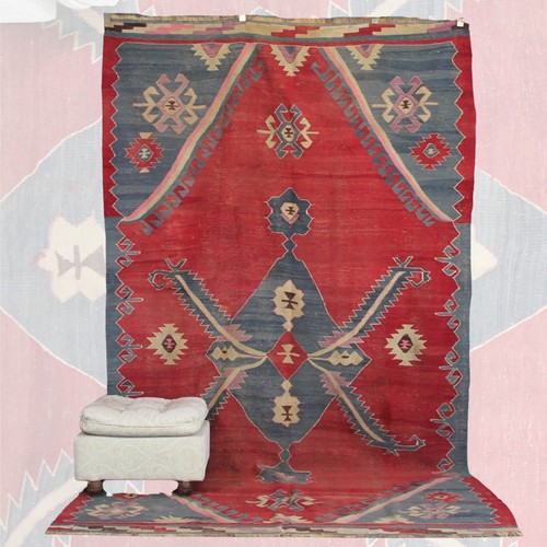 Ancien kilim rouge organisé - ,