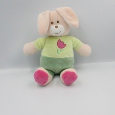 Doudou lapin vert rose tulipe
