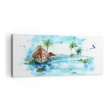 Impression sur Toile 120x50cm Tableaux Image Photo Tropiques eau bungalow rivage