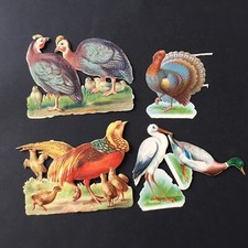 5 Chromos XIXè Découpis Anciens Basse Cour Victorian Scrap Oblaten Glanzbild