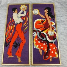 Lot De Deux Canevas Encadrés Flamenco Espagne Musique Tapisserie 
