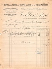 1913 SERRURERIE FERRONNERIE DEPOTS DES FONTES DE CHAPPEE ET ZINCS DE LA VIEIL