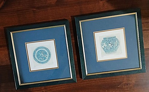 Vintage chinese framed blue - vintage,