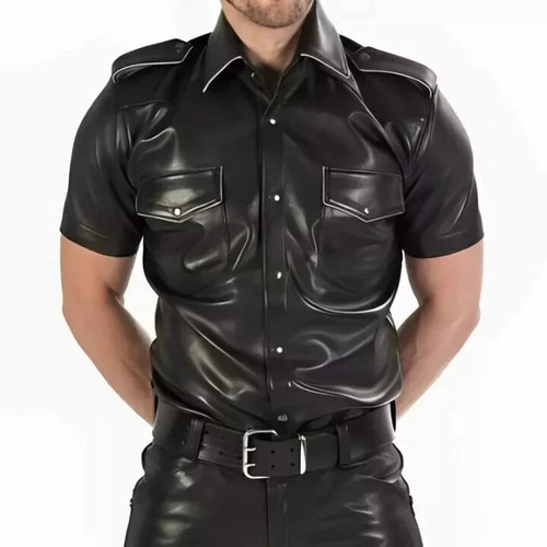 Chemise homme cuir noir - en,