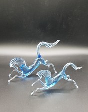 Cheval poulain verre soufflé Bleu transparent Murano? H 8 à 12 cm TBE Lot de 2
