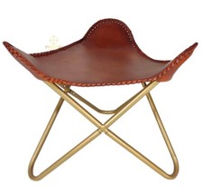 Pouf En Cuir Marron – Repose-Pieds En Cuir Véritable Chaise PL2-88