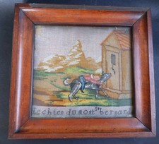 Ancien Tableau Micro Perles Le Chien Du Mont St Bernard 1831  XIX