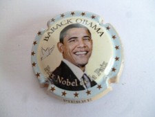 capsule champagne Pierre MIGNON, Barack OBAMA, cercle bleu , contour crème,N°74d