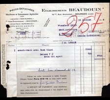 BOURGES (18) PIECES pour MACHINES AGRICOLES & de CULTURE "Ets BEAUDOUIN" en 1948