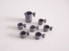 PLAYMOBIL (1427) VAISSELLE - Cruche & 6 Tasses Grises Cowboy & Soldat Vintage