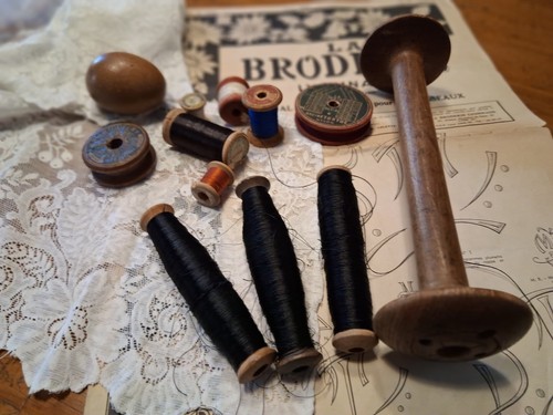 Lot bobines bois - bois, fil