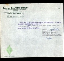 NANTES (44) CYCLES / VELOS "PETIT-BRETON" Lettre en 1952