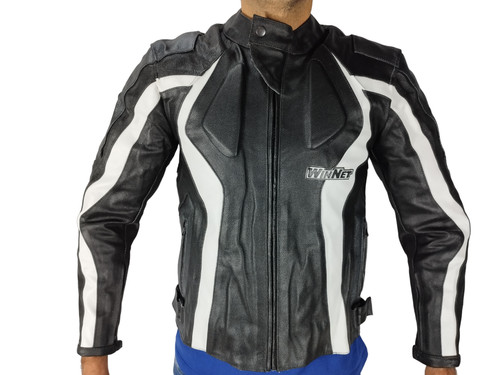 Veste moto cuir - en, avec