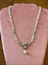 ANCIEN COLLIER ARGENT MASSIF - AIGUES-MARINES ET PERLE BAROQUE VÉRITABLES