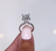 Bague ancienne halo caché 2 ct taille princesse diamant cultivé en laboratoir...