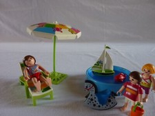 PLAYMOBIL  MAMAN AVEC ENFANTS PETITE PISCINE JOUET PARASOL TRANSAT