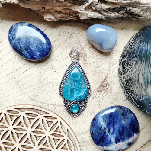 Pendentif argent apatite et - argent,