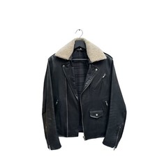 Sandro  Black Biker Jacket  Detachable Sheepskin Collar Size S / Small