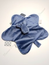 Doudou Plat/Mouchoir Étoile Paco Âne/Cheval Bleu Marine Attache Tétine - Noukies