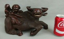 Large Antique Indo Chinese Hand Carved Wood Statue Sculpture Buffalo Child