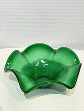 Ancienne Coupe à fruits en Cristal soufflé Italien De Couleur verte Vintage