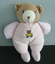 Z6. DOUDOU PELUCHE SIMPSON TRADING OURS rose vichy jaune grelot 26cm - BON ETAT 