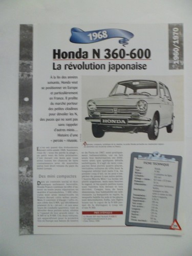 Carte fiche auto honda - carte,