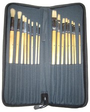TROUSSE 16 PINCEAUX ET BROSSES BOIS EXTRA LONGS SOIE DE PORC NEUFS