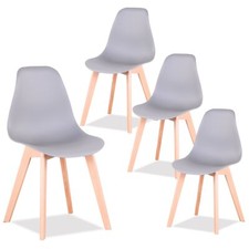 Lot de 4 Chaises Style Scandinaves Chaise en ABS Pieds en bois Rétro Design Gris